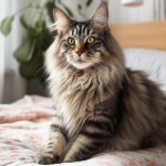 Gato Bosque de Noruega en una cama